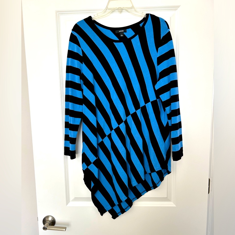 Women’s Tunic Alfani Blue Black Striped Top - Size L